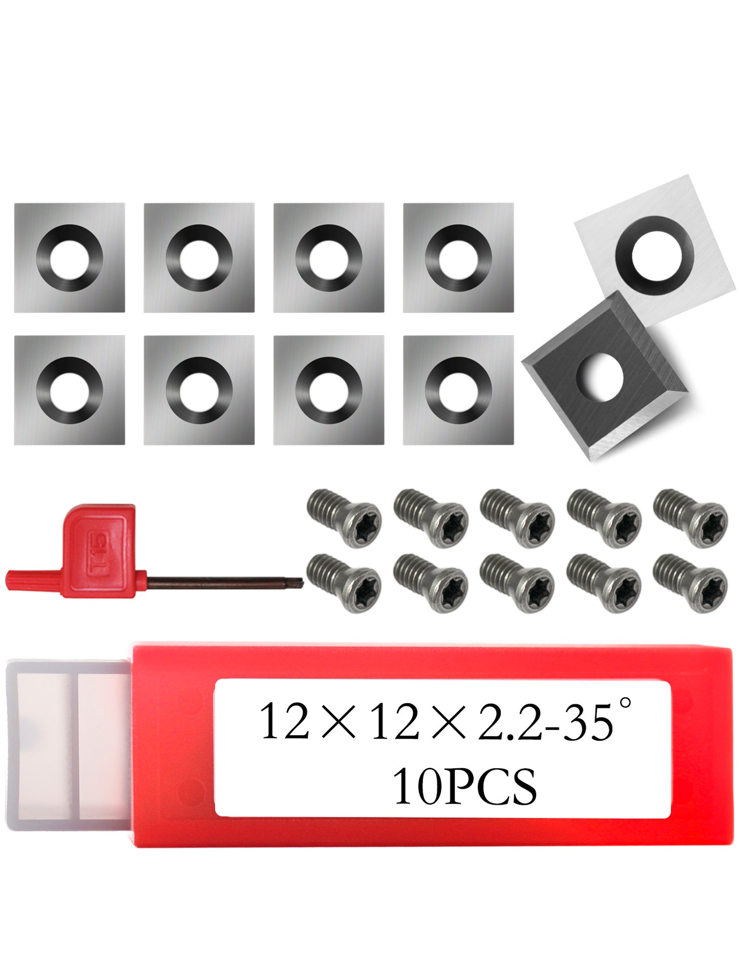 Square Blades 12x12x2.2mm-35°-4 Edge Tungsten Carbide Inserts Replacement Cutters for Woodworking Flush Trim Router Bits