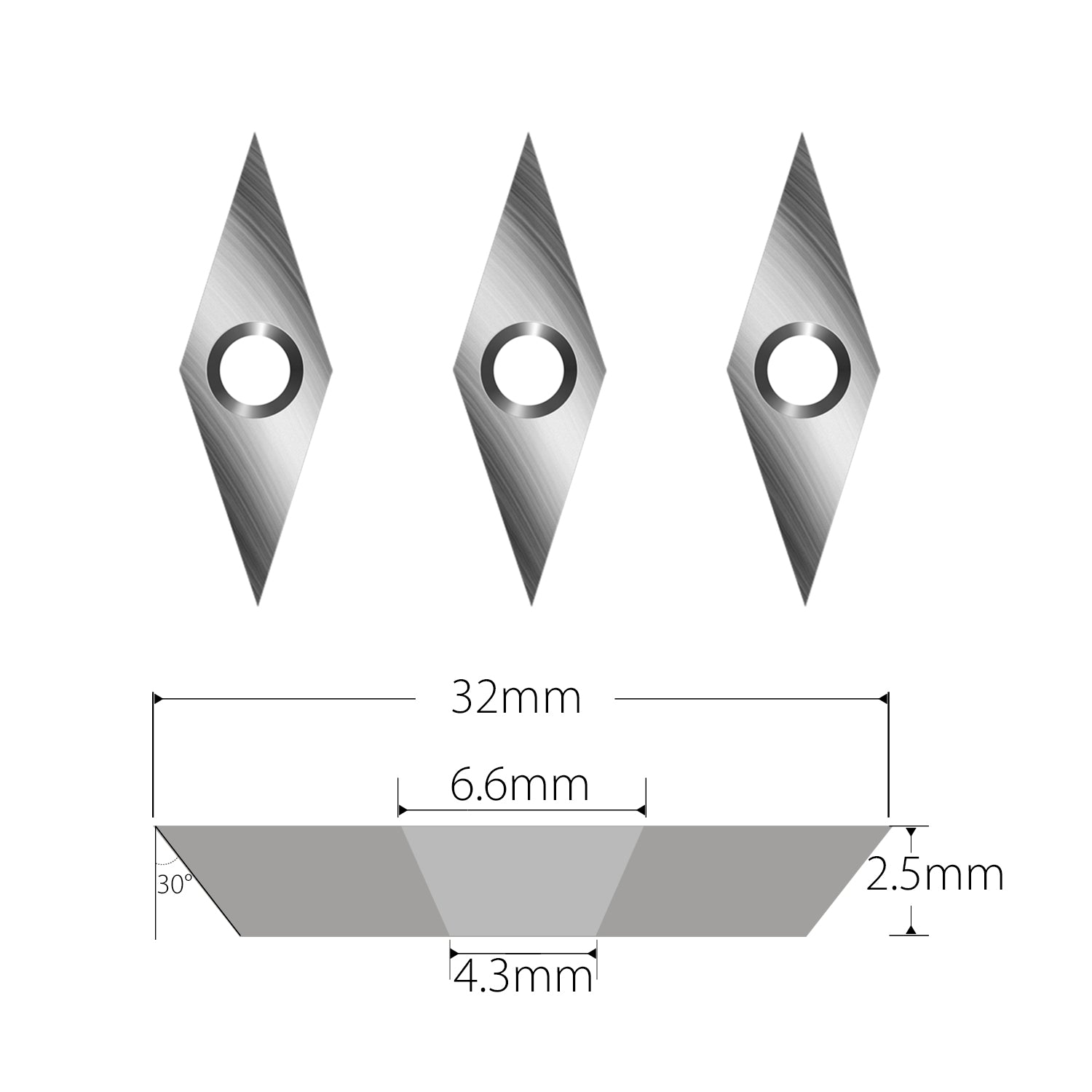 10 x 32 x 2.5 mm diamond carbide insert