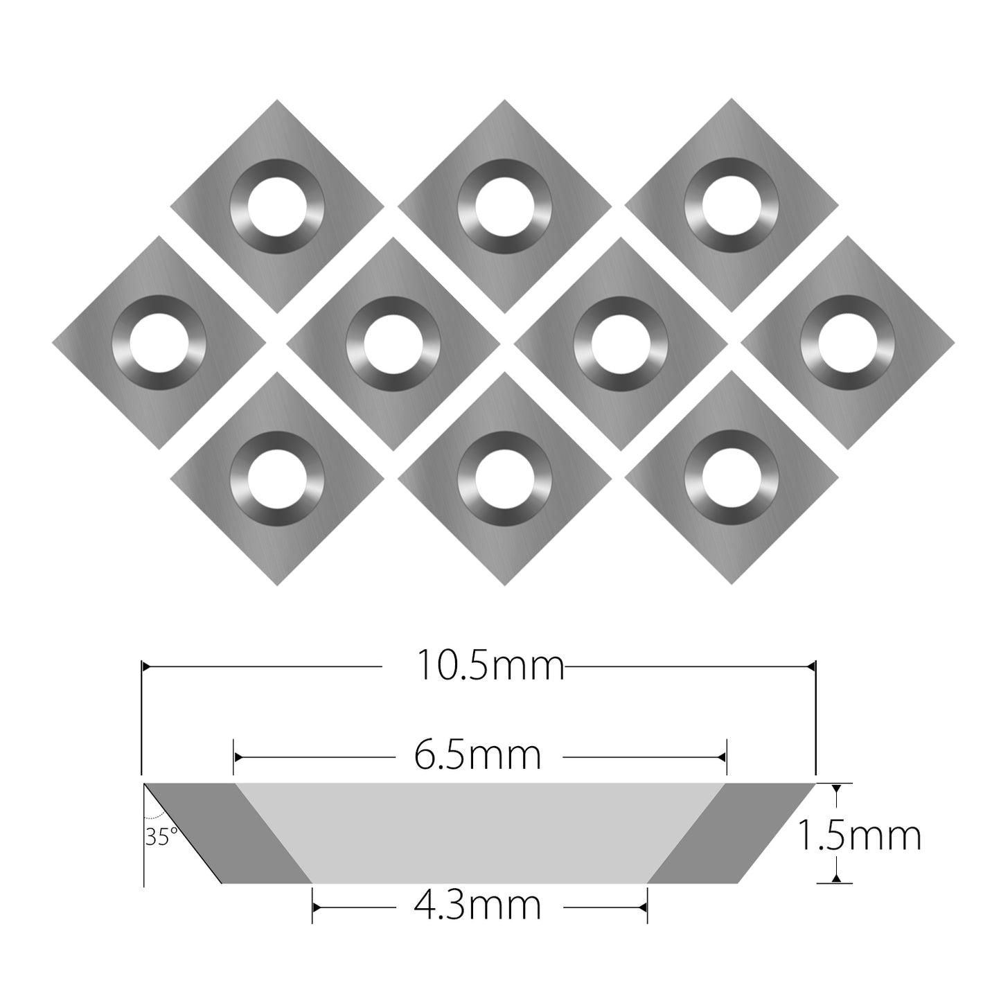 10.5 mm square carbide insert cutter 10.5 x 10.5 x 1.5 mm