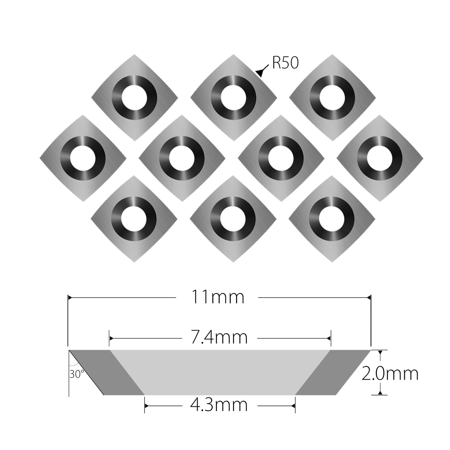 11x11x2mm-R50 square carbide replacement tips with radius