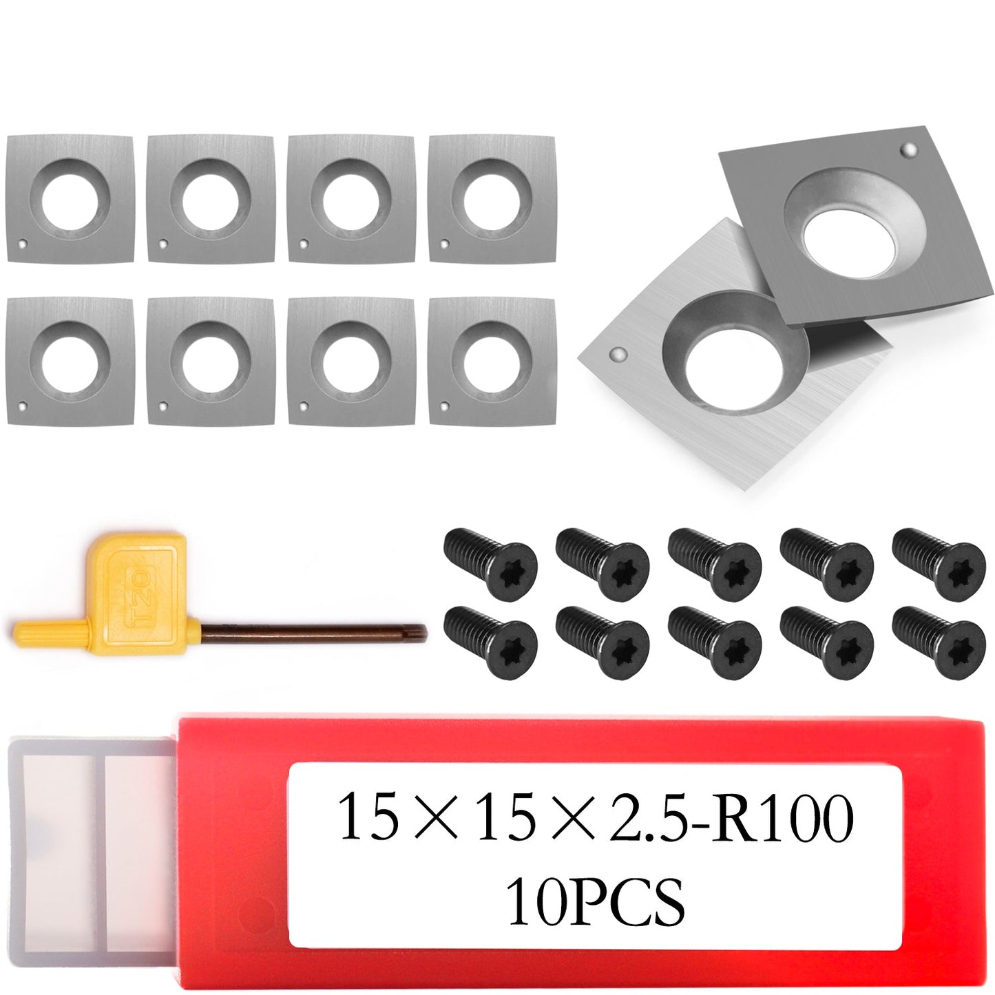 15x15x2.5mm-R100 Carbide Insert Cutter for Powermatic/ Jet 1791212 for Shelix Heads