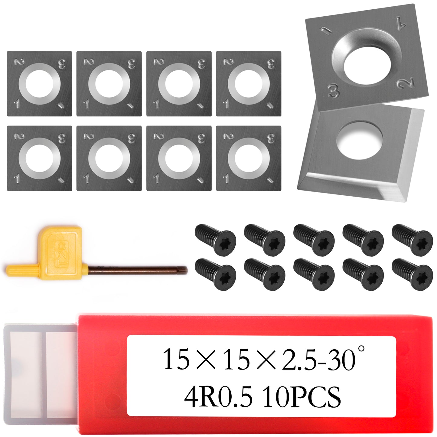 Woodworking Square Tungsten Carbide Inserts 15x15x2.5mm-30°-4R0.5  Replacement Cutter  for Oliver/ Axminster/ Rikon Planer or Jointer of Helical Spiral Cutterheads