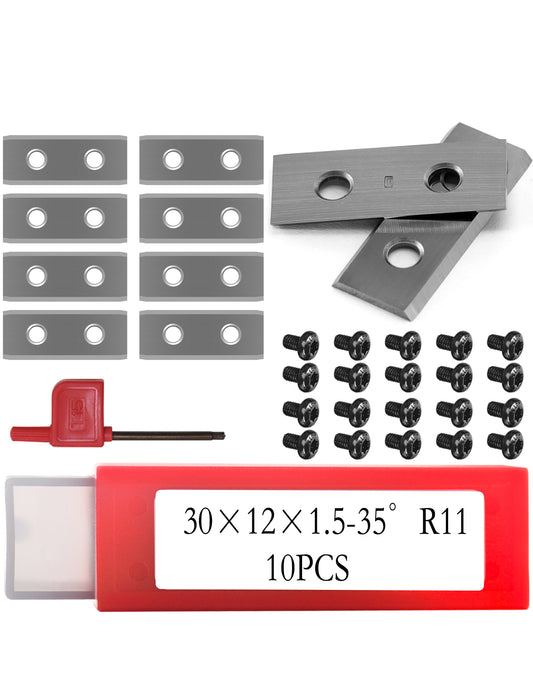 Indexable Tungsten Carbide Inserts Cutter 30x12x1.5mm-35°-R11, 2-Edge Replacement  Blade for Woodworking Surface Groove Helical Planer Cutterhead or Trimming Knives