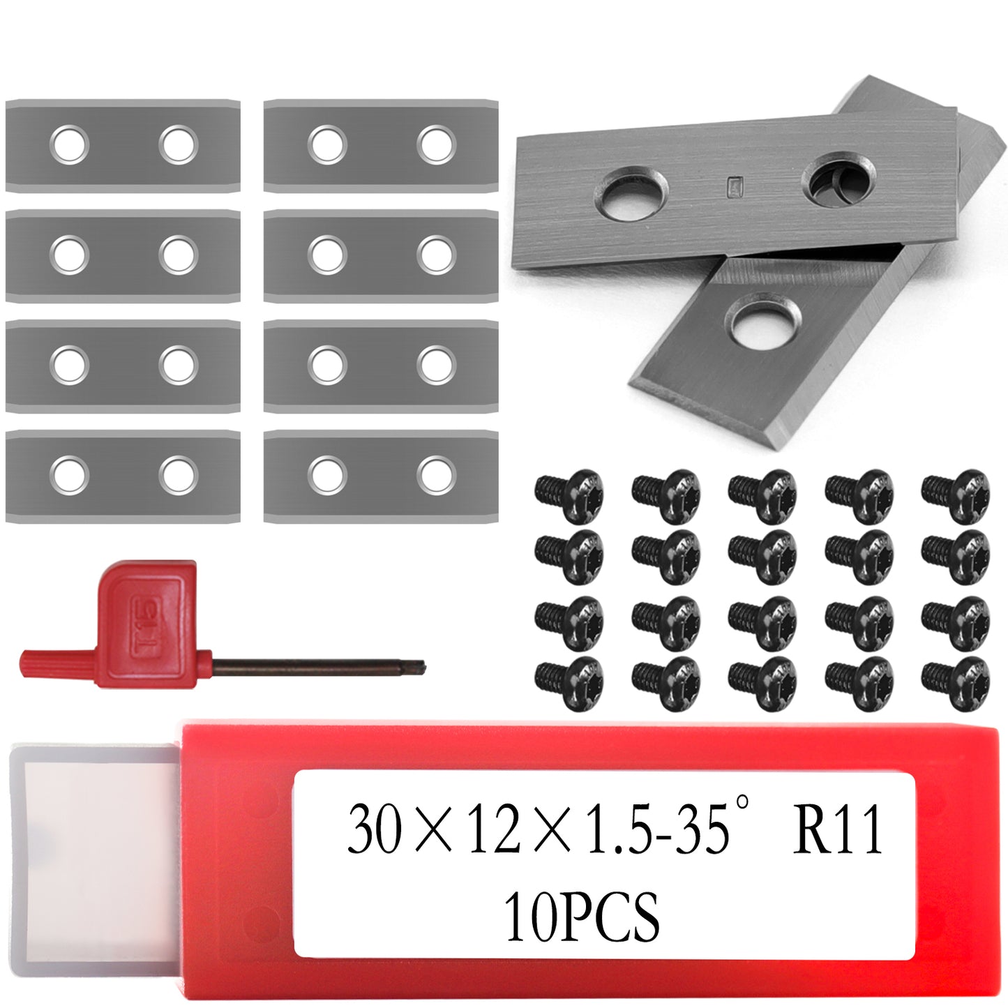 Indexable Tungsten Carbide Inserts Cutter 30x12x1.5mm-35°-R11, 2-Edge Replacement  Blade for Woodworking Surface Groove Helical Planer Cutterhead or Trimming Knives