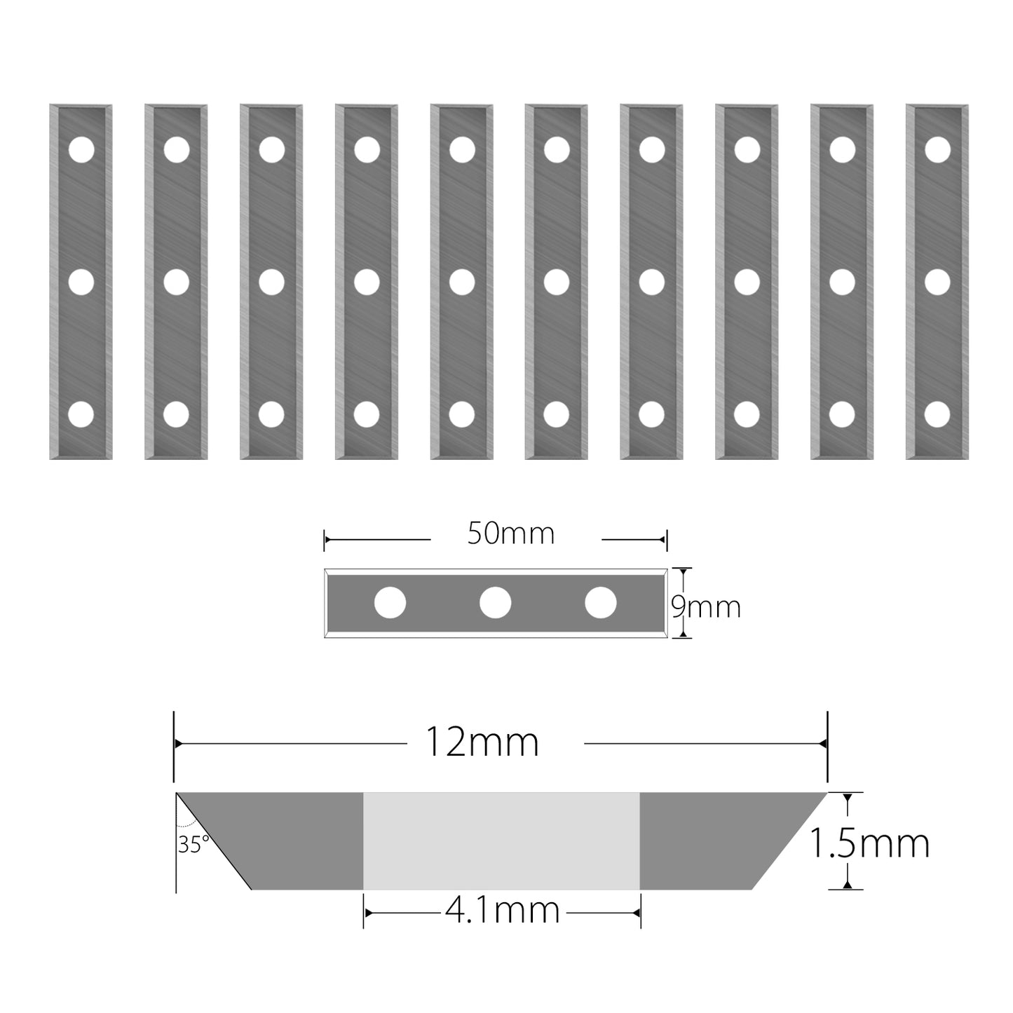 Woodworking Reversible Tungsten Carbide Insert Cutter 50x9x1.7mm-35° Z=4 Indexable Knife Replacement Blade for Handheld Scraper or Milling  Cutter Heads