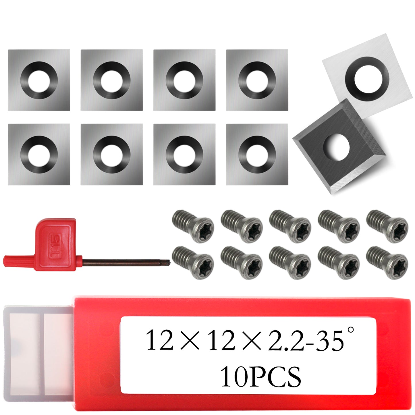 Square Blades 12x12x2.2mm-35°-4 Edge Tungsten Carbide Inserts Replacement Cutters for Woodworking Flush Trim Router Bits