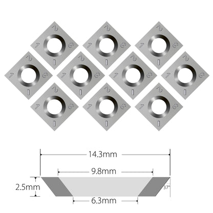 Tungsten Carbide Inserts Cutters 14.3x14.3x2.5mm-37° 4-Edge Square Reversible Knives Replaceable Blades for Woodworking