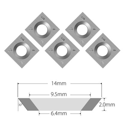Indexable Tungsten Carbide Inserts Cutters 14x14x2mm-30°,4-Edge for EWT Rougher Wood Turning Tools or Handheld Scraper