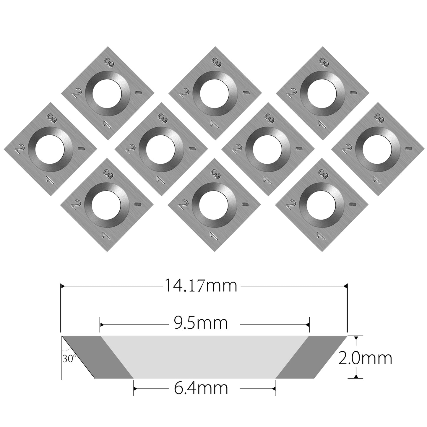 Woodworking Indexable Carbide Insert 14.17x14.17x2mm-30° for Shop Fox Spiral Cutterhead Jointers and Planers
