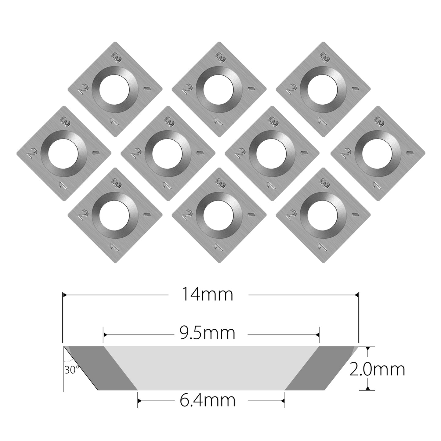 Carbide Insert Blades 14×14×2 mm-4R0.5 for Grizzly Woodworking Machine