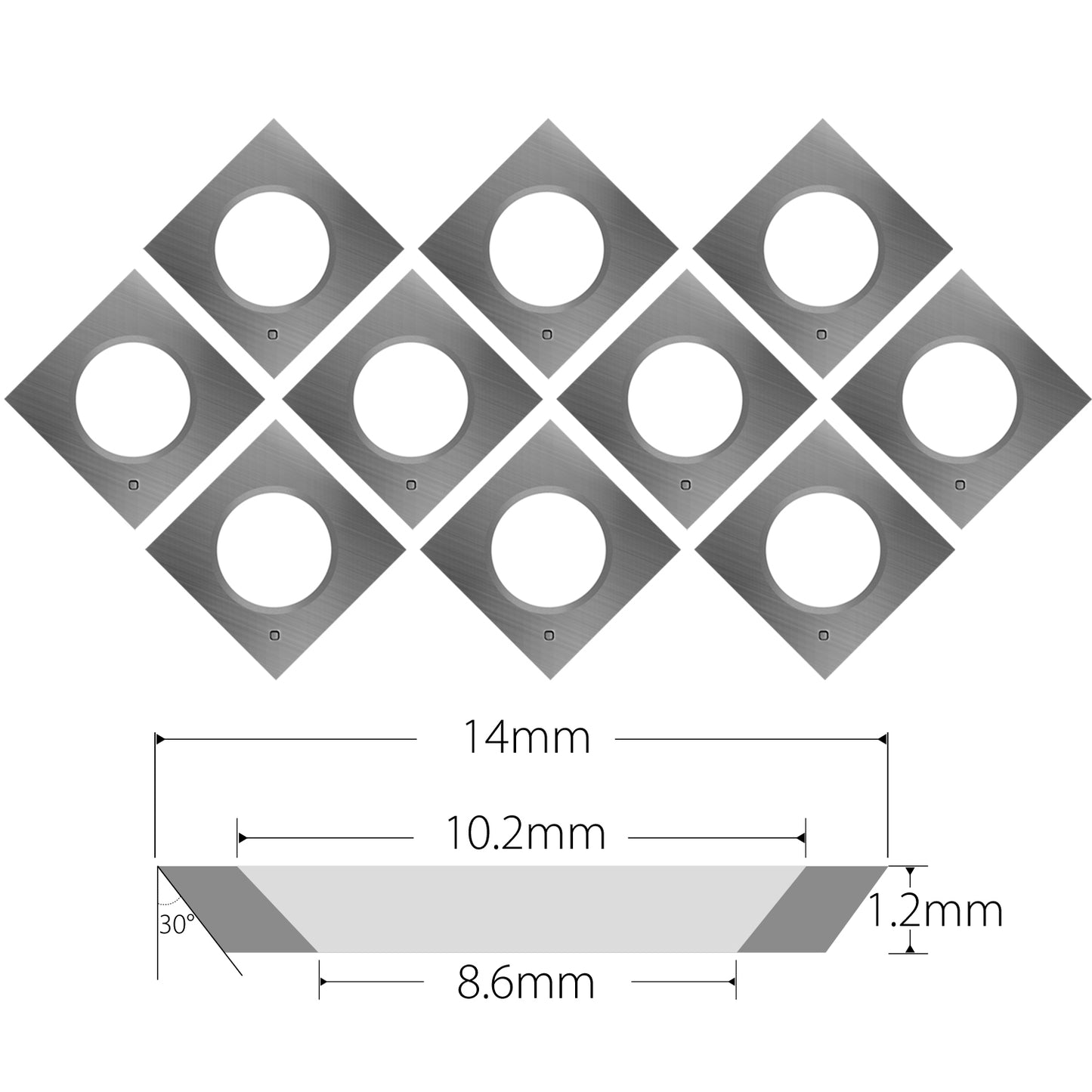 Woodworking Square 14×14×1.2 mm-30° Carbide Inserts Knife for Cutter Heads