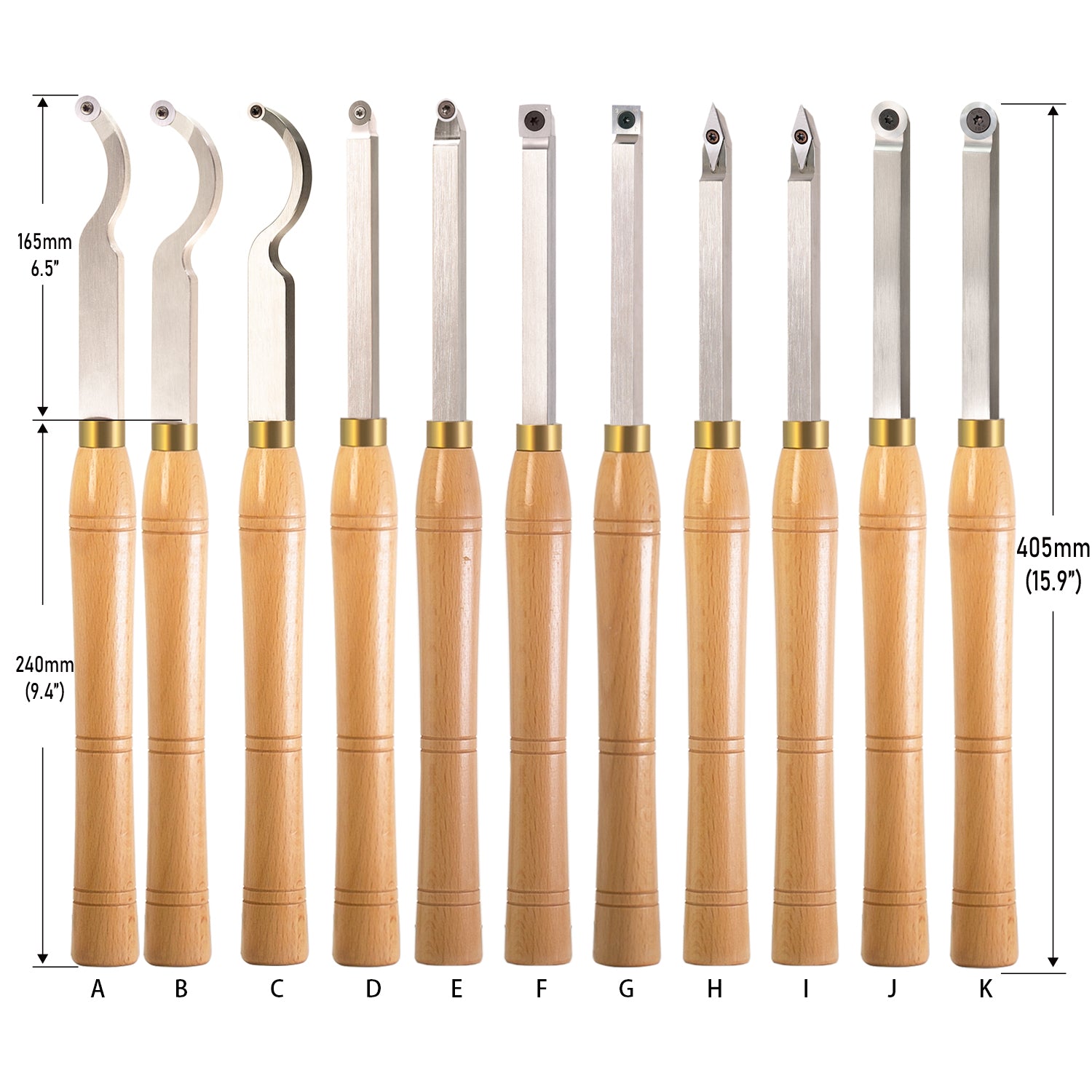 405 mm carbide tipped wood turning tools set