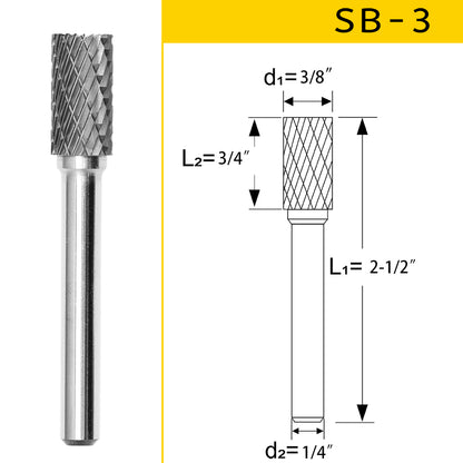 SB-3 Tungsten Carbide Burr Cylinder with End Cut Shape 1/4 inch (6.35 mm ) Rotary Burr File