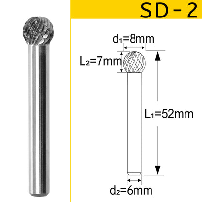 SD-2 Tungsten Carbide Burr 1/4 Inch ( 6.35 mm)Shank Ball Shape Rotary File