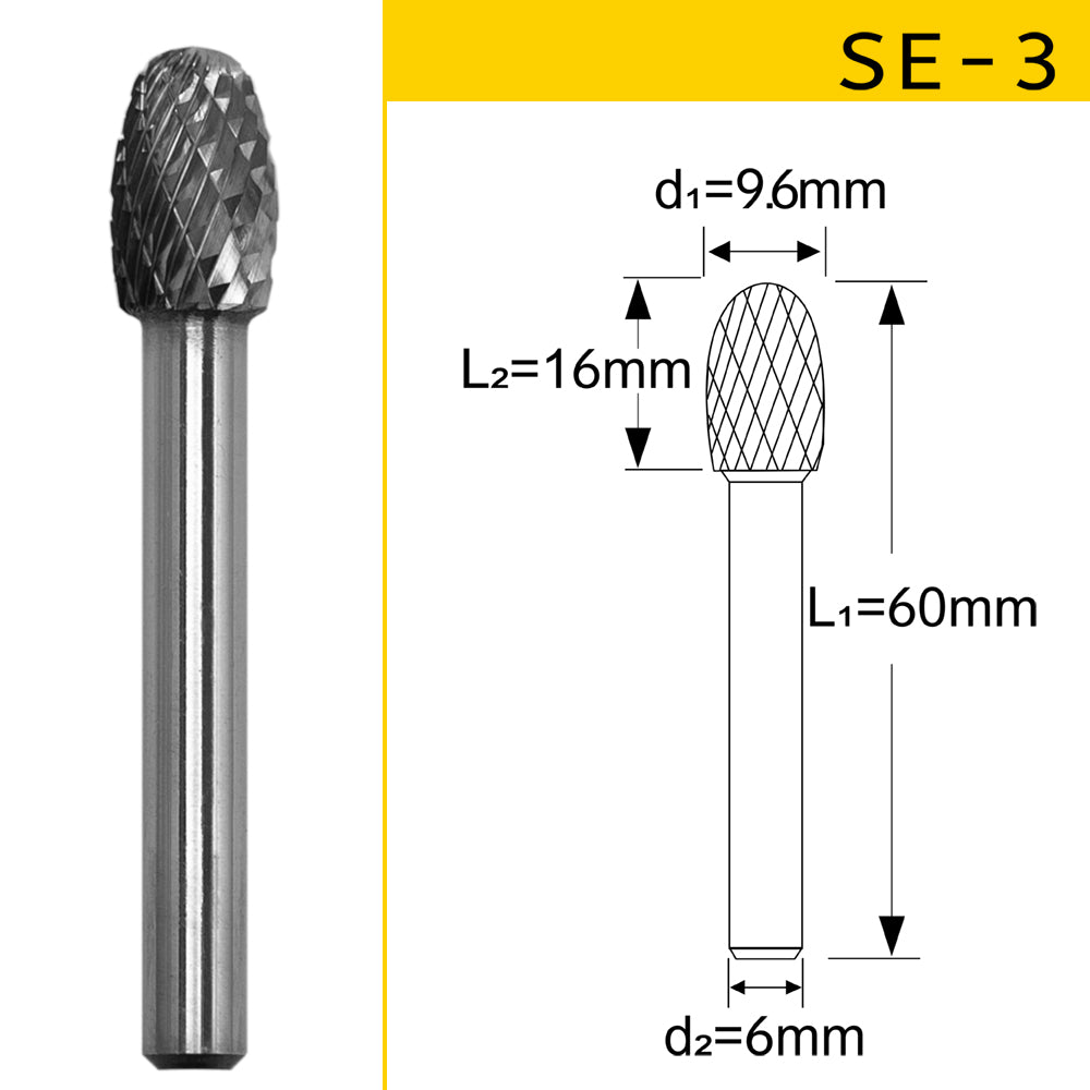 SE-3 Tungsten Carbide Burr Oval Shape 1/4 inch ( 6.35 mm) Shank Diameter Rotary Burr File