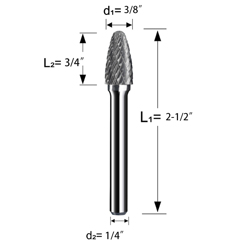 SF-3 Tungsten Carbide Burr 1/4 inch ( 6.35 mm) Shank Diameter Ball Nosed Tree Shape Rotary Burr File