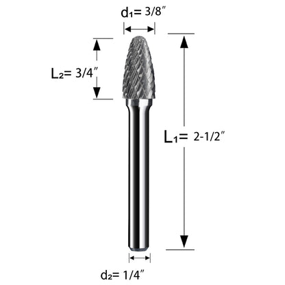 SF-3 Tungsten Carbide Burr 1/4 inch ( 6.35 mm) Shank Diameter Ball Nosed Tree Shape Rotary Burr File