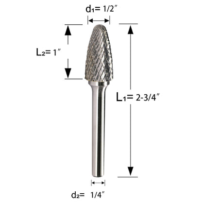 SF-5 Tungsten Carbide Burr 1/4 inch ( 6.35 mm) Shank Diameter Ball Nosed Tree Shape Rotary Burr File