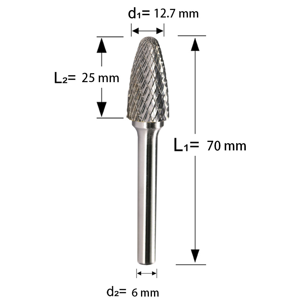 SF-5 Tungsten Carbide Burr 1/4 inch ( 6.35 mm) Shank Diameter Ball Nosed Tree Shape Rotary Burr File