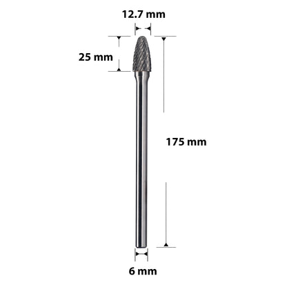 SF-5L6 Long Length Shank Tungsten Carbide Burr 1/4 inch (6.35 mm) Shank Diameter Rotary Burr File