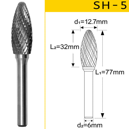 SH-5 Tungsten Carbide Burr Flame Shape 1/4 inch ( 6.35 mm) Shank Rotary Burr File