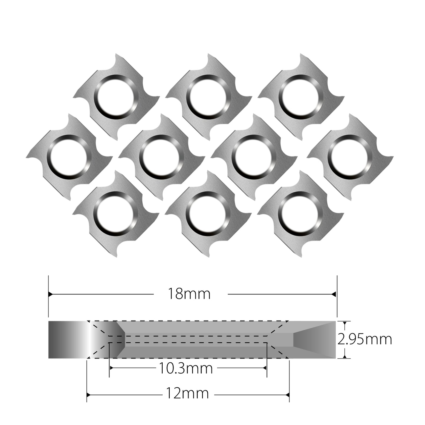 Woodworking Tungsten Carbide Inserts Cutter 18x18x2.95mm Replacement Blade for Grooving Planer Cutterheads