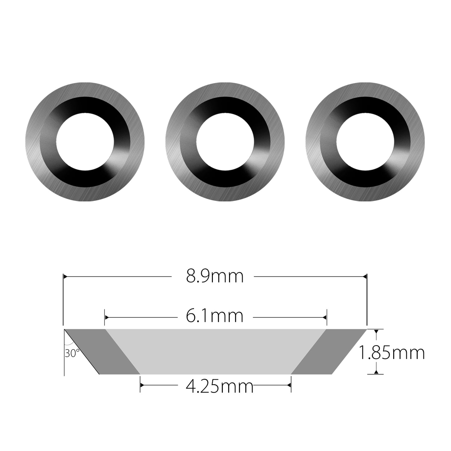 the size of 8.9 x 1.85 mm round carbide insert