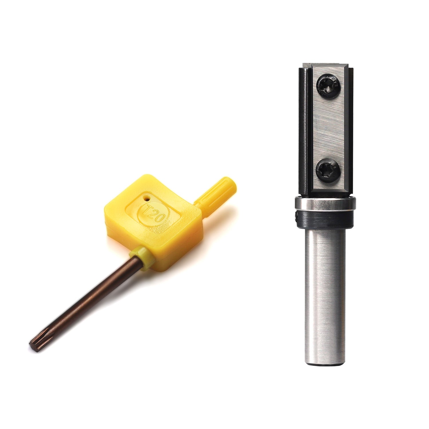 yeptooling 1/2 inch shank top bearing flush trim router bit with 2 pieces 39.5x12x1.5mm carbide insert blades