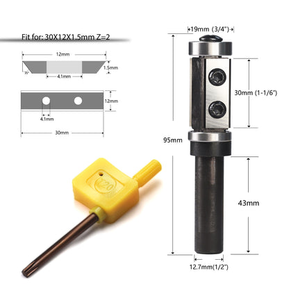 yeptooling double bearing flush trim router bit milling cutter for woodworking trimming, 1/2 inch shank diameter, 3/4 inch cutting diameter, 1-1/6 inch cutting length, 3-7/10 inch overall length 