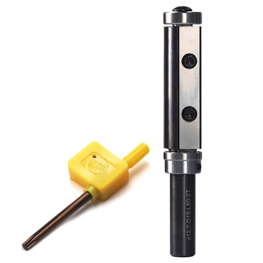 yeptooling 1/2 inch shank diameter flush trim router bit with 2 pieces carbide inserts 60x12x1.5mm-35° Z=2, top ball bearing and lower ball bearing