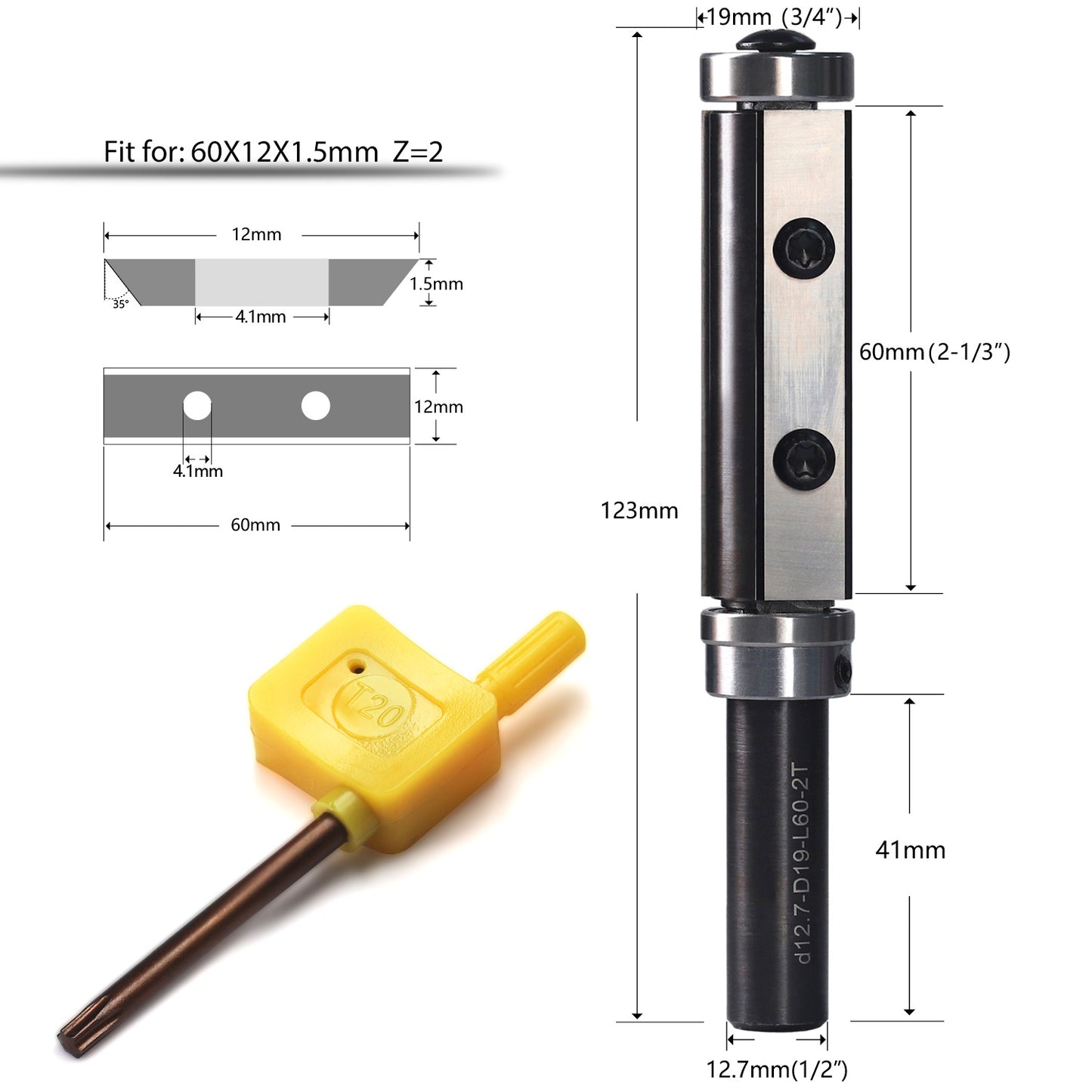 yeptooling double bearing flush trim router bit milling cutter for woodworking trimming, 1/2 inch shank diameter, 3/4 inch cutting diameter, 2-1/3 inch cutting length, 4-4/5 inch overall length 