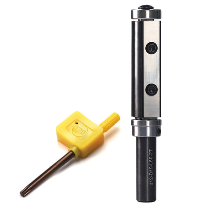 yeptooling 12 mm shank diameter flush trim router bit with 2 pieces carbide inserts 60x12x1.5mm-35° Z=2, top ball bearing and lower ball bearing milling cutter slotting tool for wood trimming