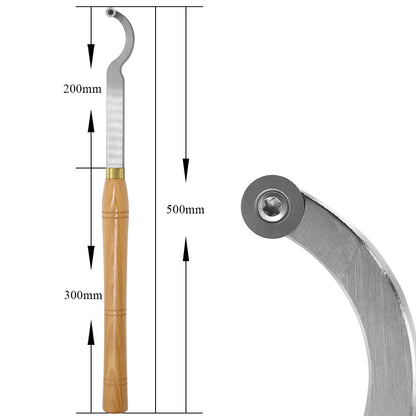 Woodturning Swan Neck Hollower Slight Curve with Ci3 12 mm Round Carbide Insert Blade Carbide Tipped Turning Lathe Chisel Tool with Solid Wooden Handle 500 mm