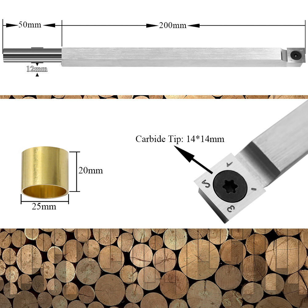 Woodturning Tool Rougher Carbide Tipped Lathe Chisel Tool Bar with 14mm Square Carbide Insert