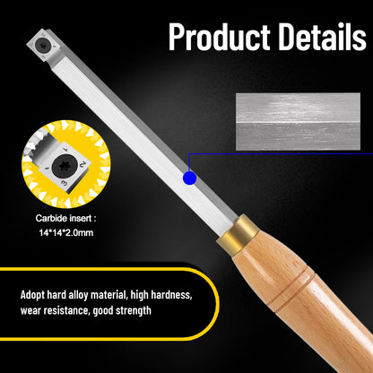 Woodturning Mid Rougher Carbide Tipped 14mm Square Carbide Insert  Wood Turning Lathe Tool Bar with Solid Wooden Handle 400mm