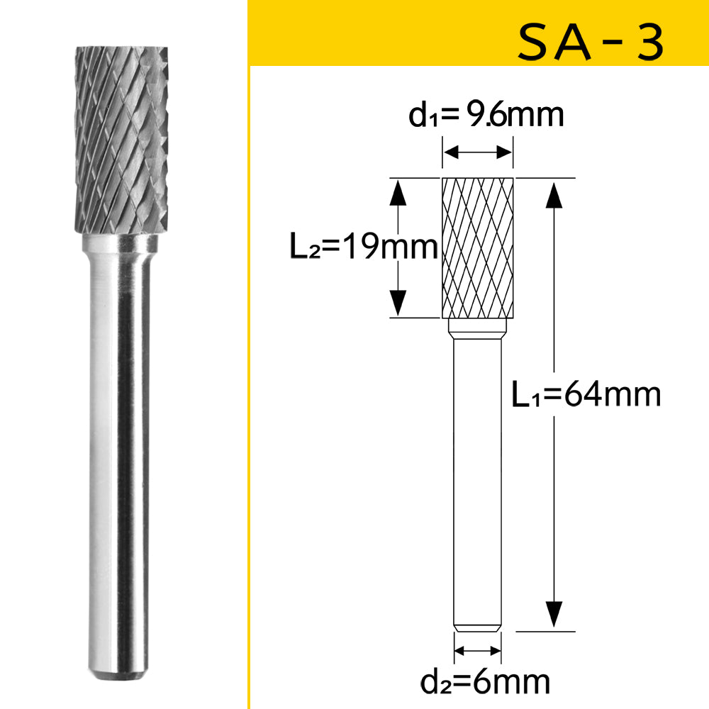SA-3 Cylinder Shape Carbide Burr 1/4 inch ( 6.35 mm) Shank Diameter Rotary File