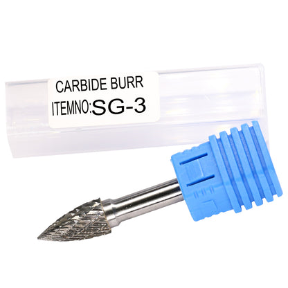 SG-3 Tungsten Carbide Burr Pointed Tree Shape 1/4 inch ( 6.35 mm) Shank Diameter Rotary Burr File