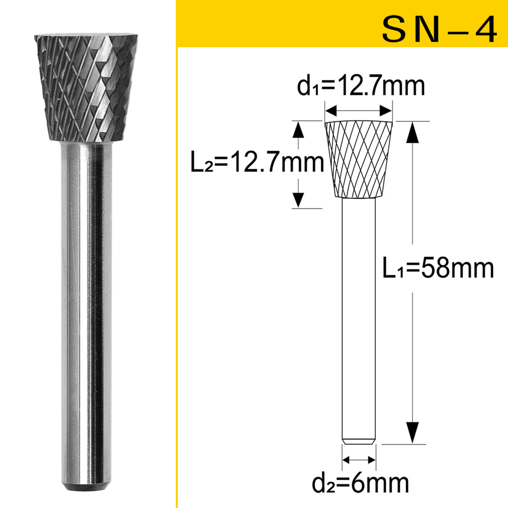 SN-4 Tungsten Carbide Burr Inverted Cone Shape  1/4 inch ( 6.35 mm) Shank Diameter Rotary Burr File